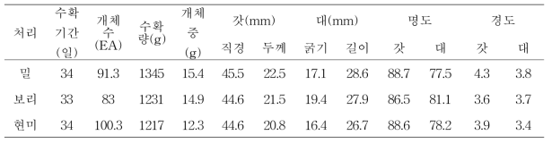 종균의 곡립배지 종류에 따른 생산성 검증