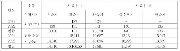 논에서 작부체계 개발을 위한 사료용벼와 제주피 생육특성 및 생산성