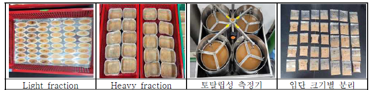 밀도 분획 및 입단 분리 실험 모습