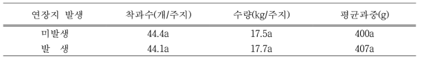 ‘신화’의 주지 유인에 따른 연장지 발생 유무별 착과량 및 평균과중(2019년)