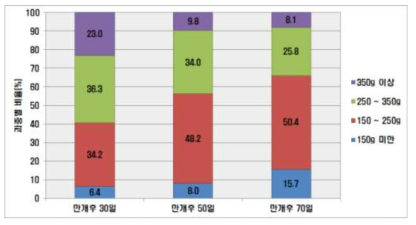 ‘황금배’ 적과시기 처리에 따른 과중분포