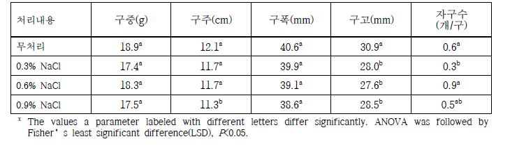 염분 농도에 따른 ’우리타워’의 수확 후 구근 특성