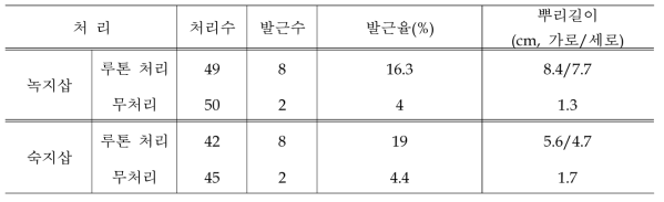 삽목을 위한 삽수 종류 및 발근제 처리 효과