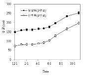 삽목묘와 실생묘 수고 변화