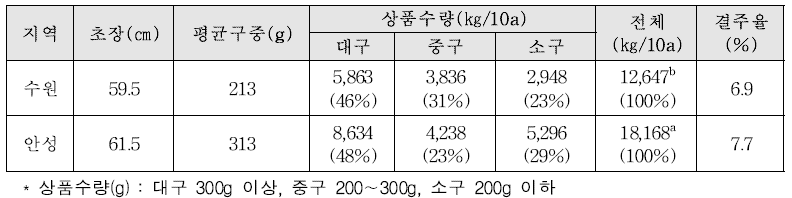 양파의 생육 및 수량성