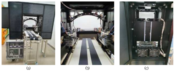 비파괴 센싱 시험 장치 (a) 전면부 (b) 내부 (c) 조명 위치 조절부