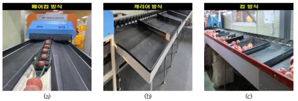 경북지역 APC별 비파괴 선별라인 (a) 봉화 (b) 영주 (c) 청송