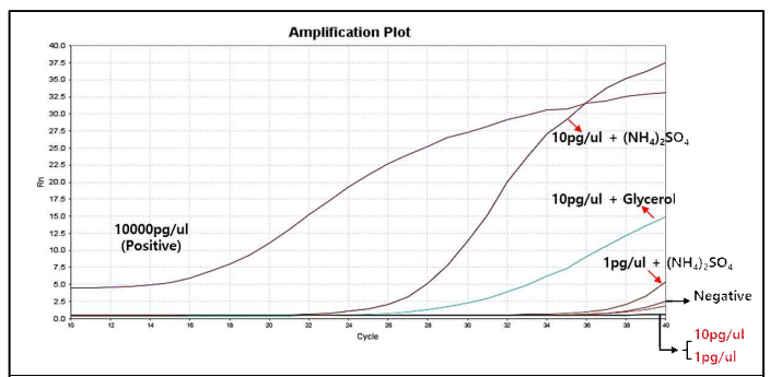 화상병균의 농도별 DNA 대상 저밀도 qPCR 결과