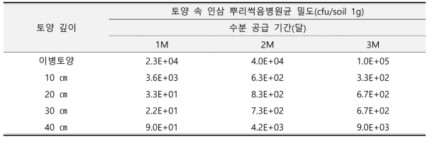 수분 공급 및 이동에 따른 뿌리썩음병원균 검출 결과