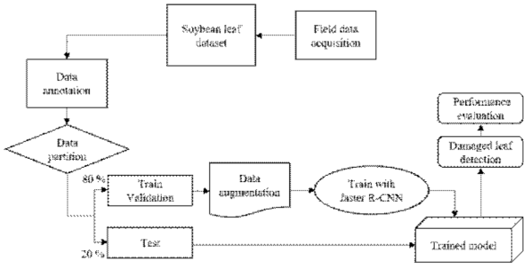 대두 잎 감지 딥러닝모형(Faster R-CNN) 자료 처리 및 모의 개략도