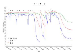 토양 깊이별 관수 조건에서의대풍콩 포장 수분 변화