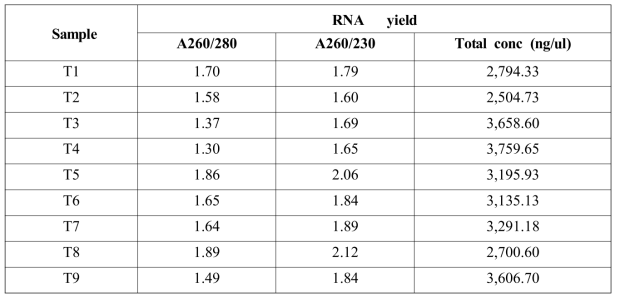 RNA yield from the liver of the mouse