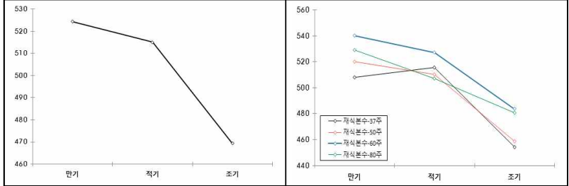 영호진미 이앙시기 재식밀도에 따른 완전미수량