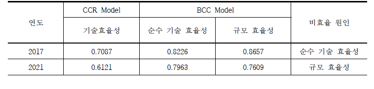 대파 재배농가 DEA 분석 결과