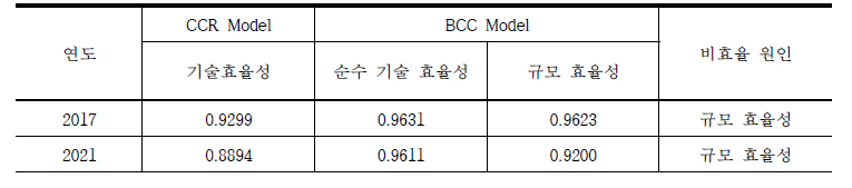 고랭지무 재배농가 DEA 분석 결과