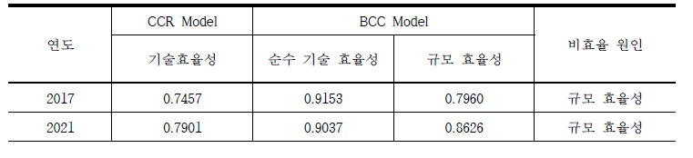 고랭지배추 재배농가 DEA 분석 결과