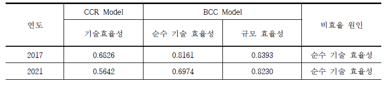 대파 재배농가 DEA 분석 결과