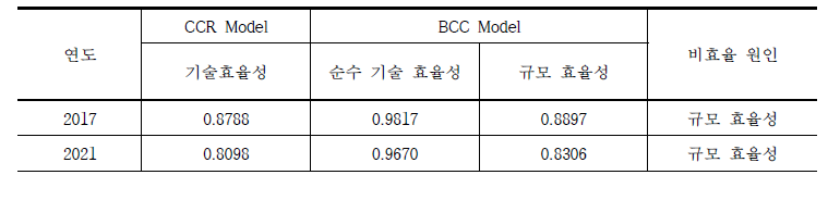 대파 재배농가 DEA 분석 결과