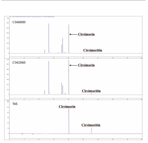 엉겅퀴 주요성분 2종의 HPLC 크로마토그램