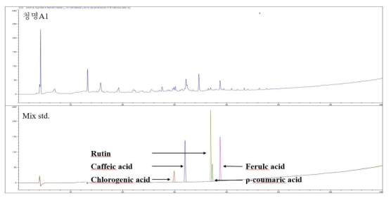 구기자 주요성분 6종의 HPLC 크로마토그램