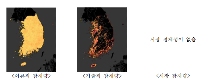 심부 (지하 3~10km 지층) 지열 에너지 잠재량 (색이 붉을수록 잠재량이 높음)
