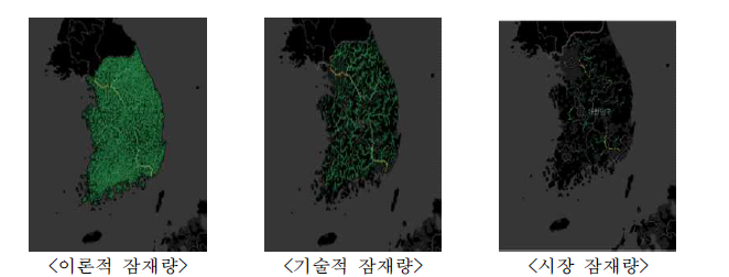 수력 에너지 잠재량 (색이 붉을수록 잠재량이 높음)