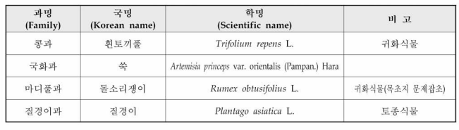 D 조사지 발생 잡초 목록