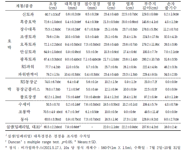 박과채소를 이용한 여주 접목재배 시 정식 1개월 후 대목별 지상부 생육특성