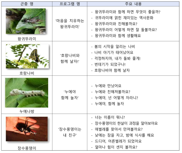 곤충 단일 종에 대한 치유프로그램 구성