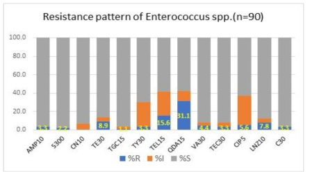유통 엽채류 분리 장알균(Enterococcus spp.)의 항생제 내성 패턴