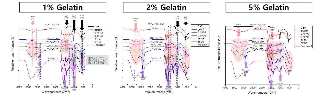 TNC 표면처리층에 형성된 젤라틴 겔 코팅에 대한 FT-IR 분석 결과