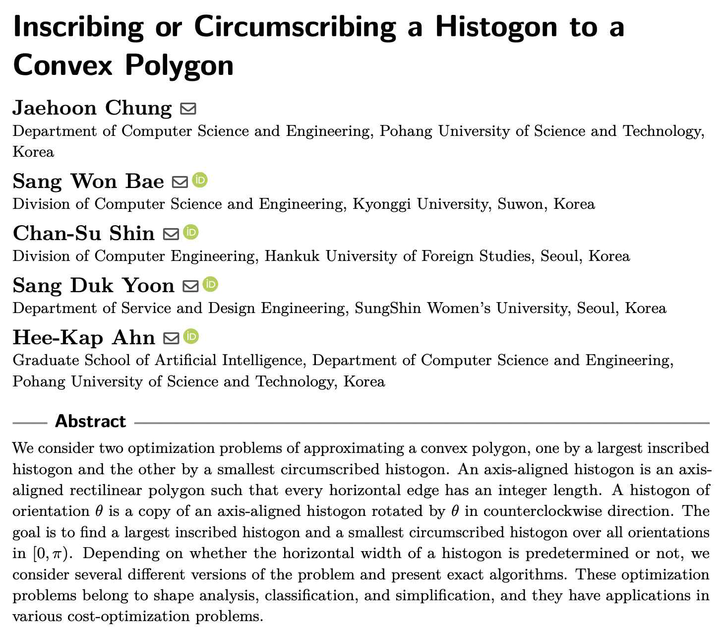 논문 “Inscribing or Circumscribing a Histogon to a Convex Polygon”의 초록