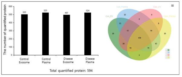 동정된 단백질들의 수 및 Venn diagram