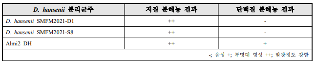 Penicillium nalgiovense 지질 분해능 및 단백질 분해능 결과