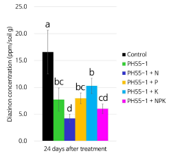 NPK 첨가가 토양 중 PH55-1 균주의 다이아지논 분해에 미치는 영향(24일차)