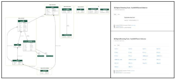 데이터 베이스 구축 Scheme diagram(좌), 웹 APP Intro(우상), 웹 APP, Pheno(우하), http://203.255.11.228:5800/