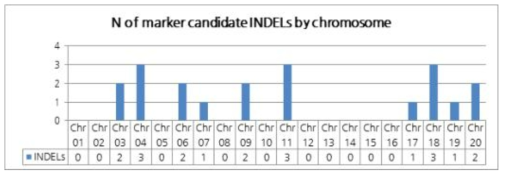 최종 선발된 20개의 INDEL 마커의 염색체별 개수