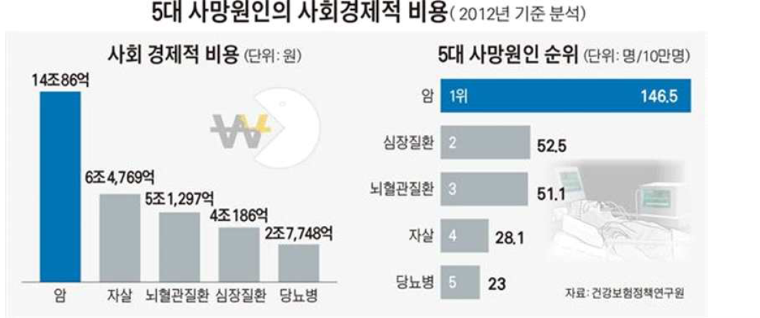 한국인 5대 사망원인별 사회경제적비용