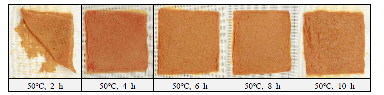 Changes on appearance applemango roll-ups by hot-air drying (50℃)