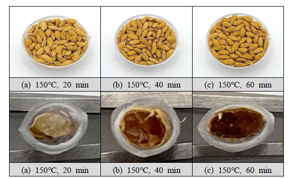 Visual changes of colored rice malt by roasting time