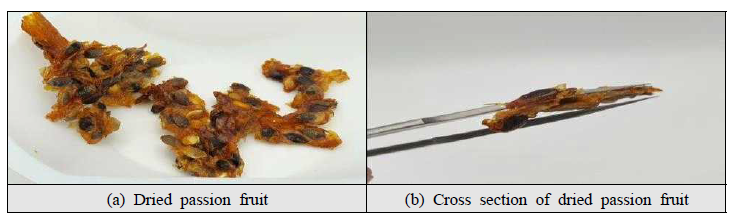 Appearance and cross section of dried passion fruit