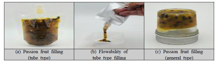 Comparison of passion fruit filling (general type and tube type)