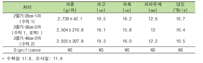 줄기 유인 수와 재식 거리에 따른 과실 특성(중소과종 ‘깜놀’)