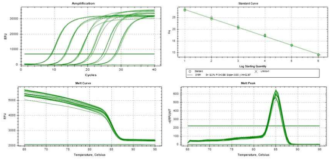 Mean Ct end-point fluorescence of 10-fold serial dilutions of X. hortorum pv. carotae cloned DNA, genomic DNA and a cell suspension determined with a real-time PCR assay