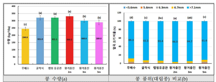 땅속배수 방법별 콩의 수량성 및 품위 비교