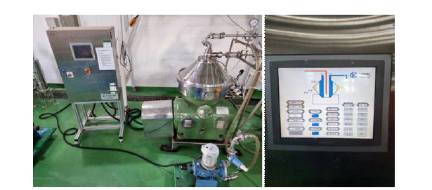 SP6C4 배양액의 농축 검증을 위한 연속원심분리기(Disk type) 시스템.