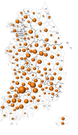 한식된장 생산업체 분포