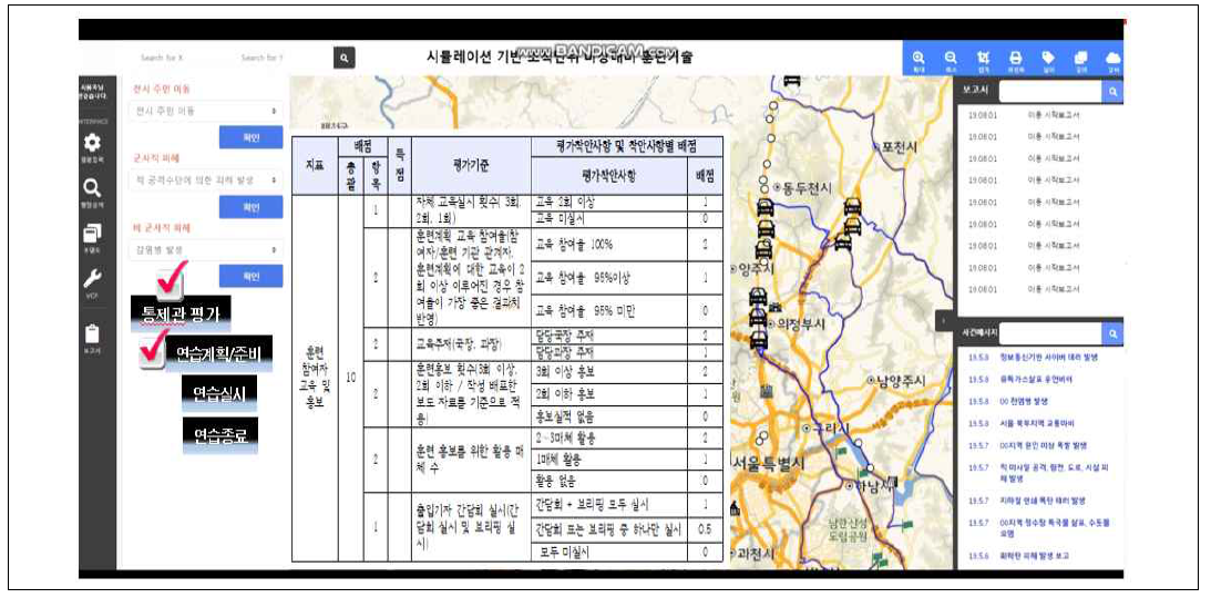 평가모델(정부연습모델) 상황도 메뉴 예시