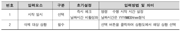 상황 삭제 통제명령 입력요소