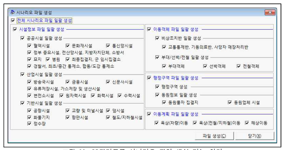 DB관리도구 시나리오 파일 생성 기능 화면